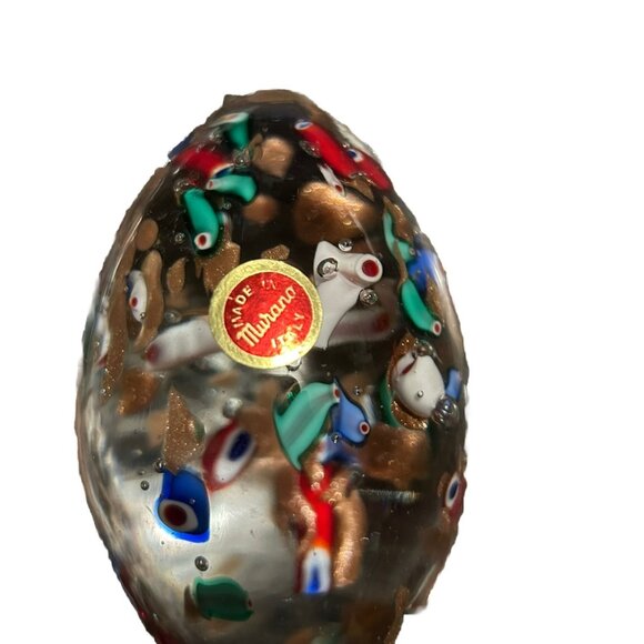VINTAGE MURANO GLASS EGG shaped PAPERWEIGHT w/ Sticker 4 1/4" Office Pretty - Picture 4 of 5
